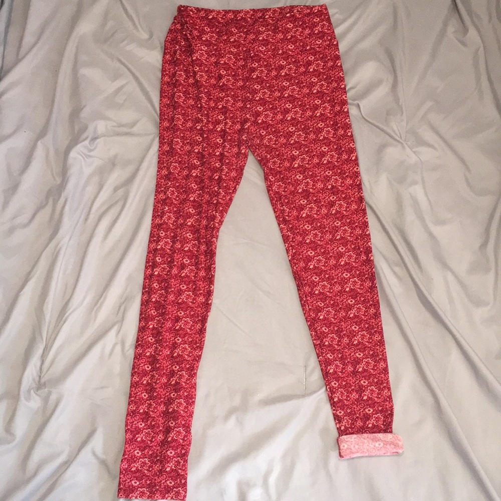 Red and pink LuLaRoe leggings